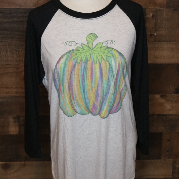 Emi Sue's Clothing Co. Tops - Colorful Fall Pumpkin Raglan T-Shirt Brand New